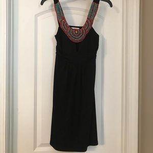 Black candies dress with teal and coral accent